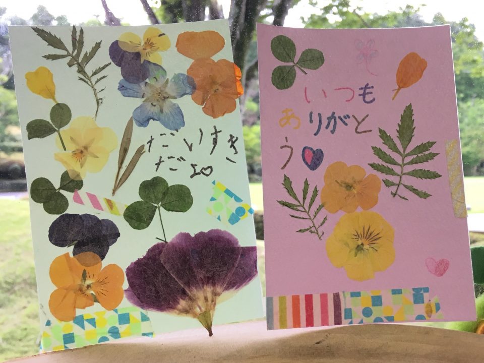 押し花で作る暑中見舞いハガキ