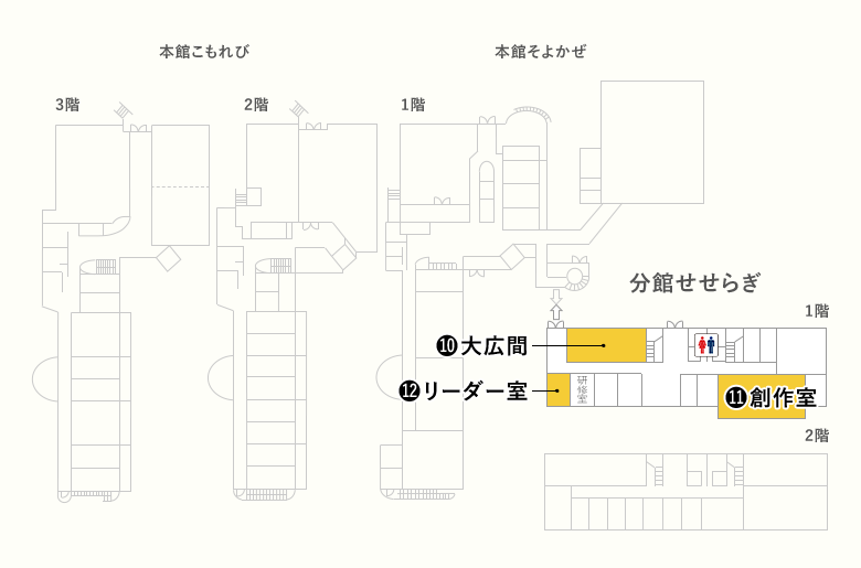 分館1階：せせらぎのフロアマップ