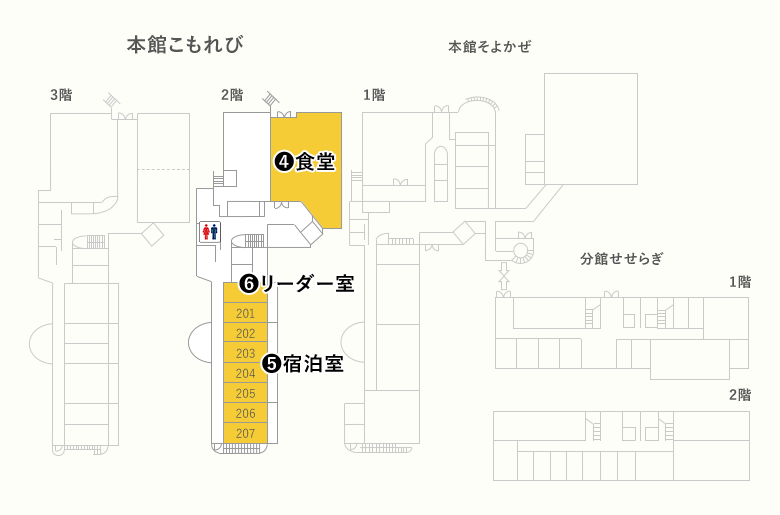 本館2階：こもれびのフロアマップ